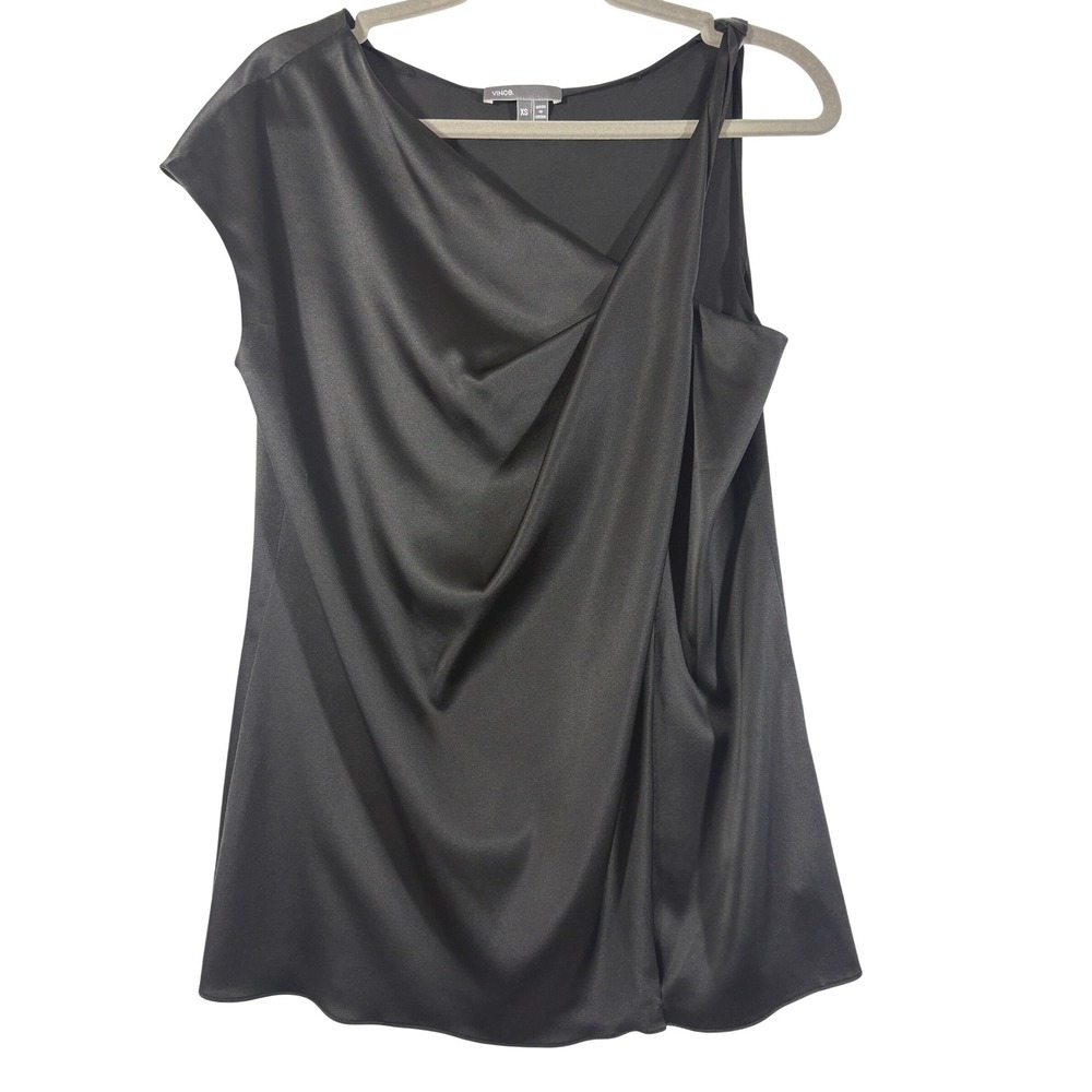 Vince Black Silk Draped Asymmetrical Sleeveless Top Blouse XS